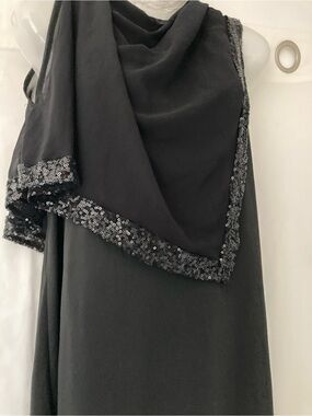 Black Evening Cocktail Dress Draped Sequin Overlay One Shoulder Plus Size Y2K